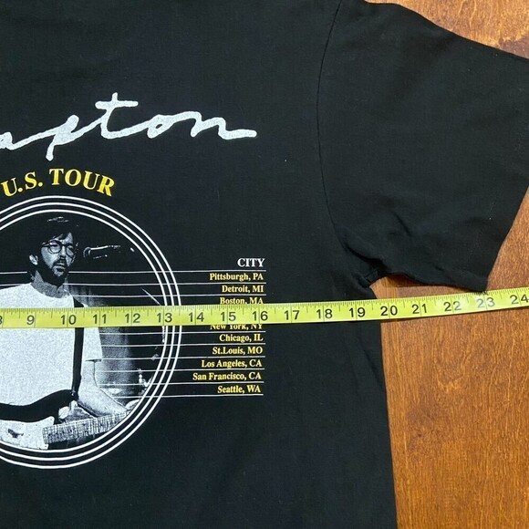 Eric Clapton 1992 US Tour Rock Band Tee Black Yellow Cotton Men's Size Large - Picture 8 of 9
